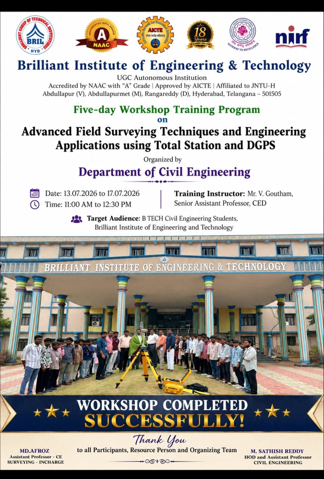 12 JULY 2026 - FIVE DAYS WORKSHOP CIVIL DEPT – BRIL Campus